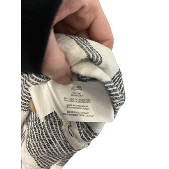 Orvis Womens Linen Blend Long Sleeve Button Down Roll Tab Black White Small - Picture 6 of 8